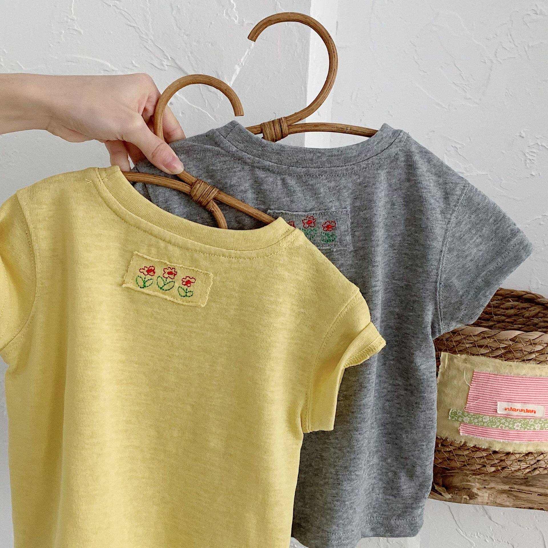 2026夏季新款儿童雪花棉短袖T恤女童宝宝刺绣小花圆领t恤洋气薄款