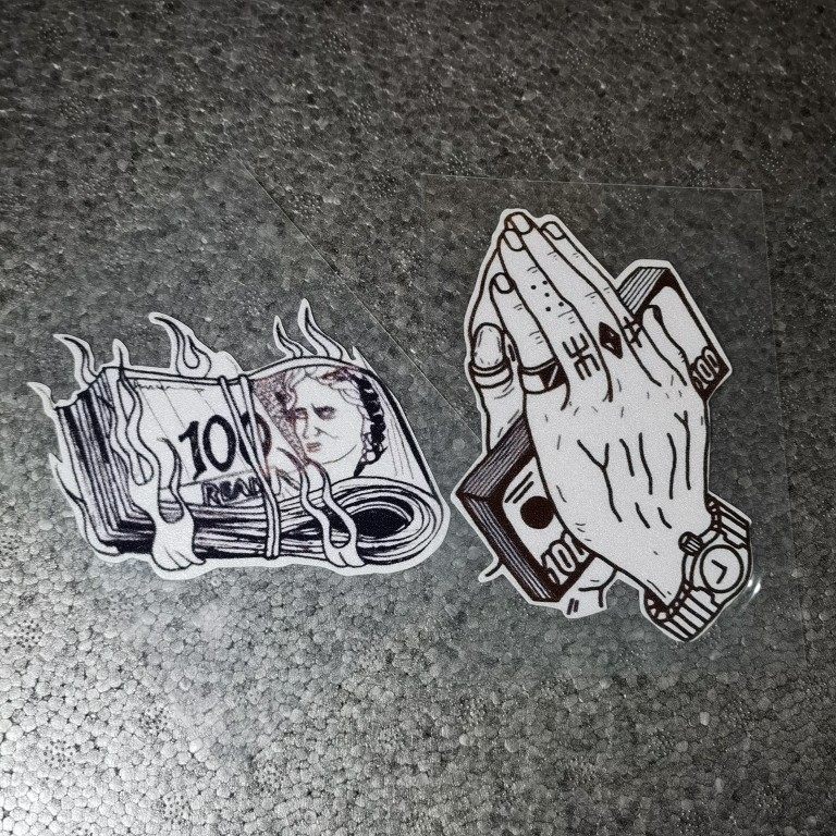 soko贴贴 黑白金钱祈祷手势车贴 个性三角窗车窗反光贴