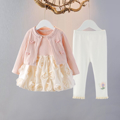 洋气女童连衣裙套装 蓬蓬裙 周岁女宝宝礼服生日公主裙小女孩春秋季