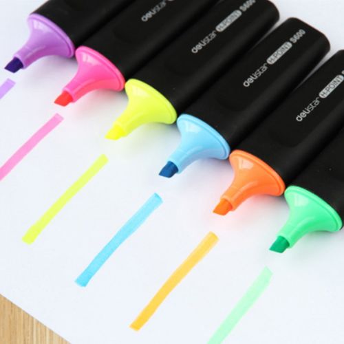 得力S600荧光笔 重点笔 彩色荧光笔 标记笔 醒目笔 防晒防褪 6色