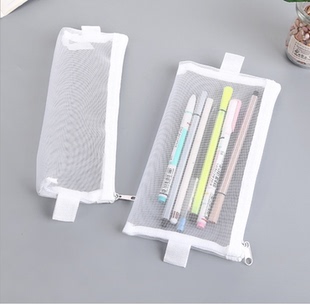 拉链文具袋笔袋收纳袋黑色笔袋透明网纱网格男女通用简约大号笔包