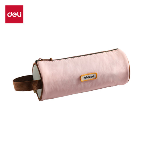 得力粉色圆筒大容量多功能笔袋