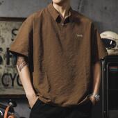 男夏季 POLO衫 潮牌宽松大码 翻领T恤男士 潮 美式 保罗衫 复古重磅短袖