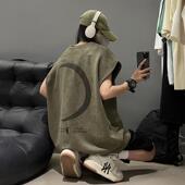 t恤 设计感情侣chic休闲运动坎肩无袖 清仓麂皮绒美式 潮牌情侣夏季