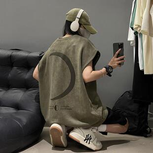 t恤 设计感情侣chic休闲运动坎肩无袖 清仓麂皮绒美式 潮牌情侣夏季