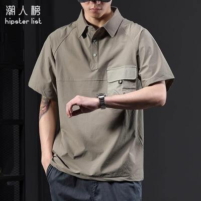 美式工装短袖polo衫男款夏季翻领口袋设计感半袖体恤宽松半领上衣