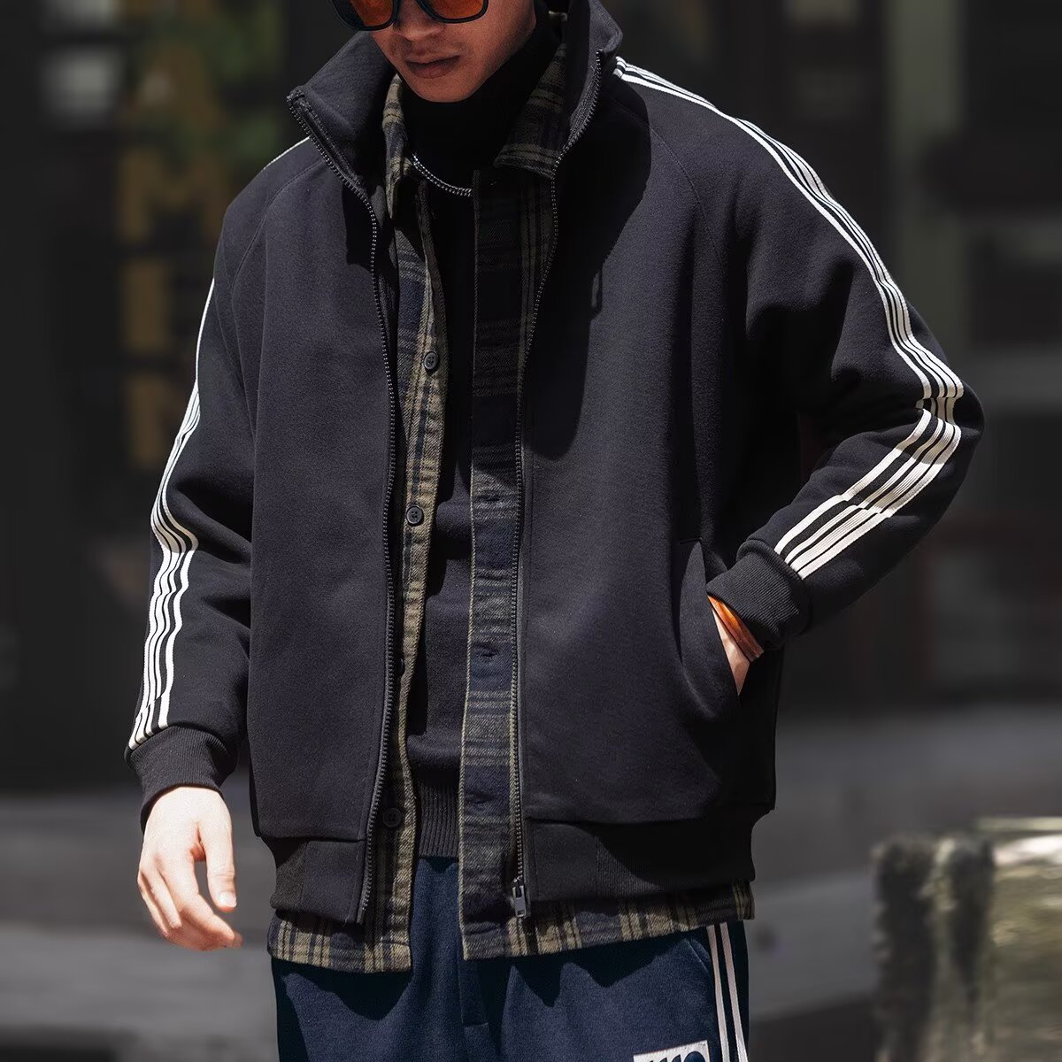 秋季美式复古立领开衫卫衣男2025新款拉链夹克运动休闲宽松外套潮