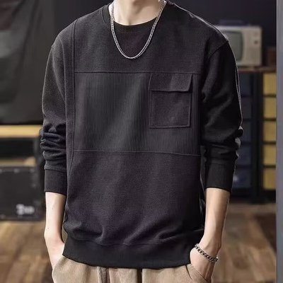 春秋重磅拼接圆领卫衣男士大码美式复古长袖上衣秋季2025新款男装