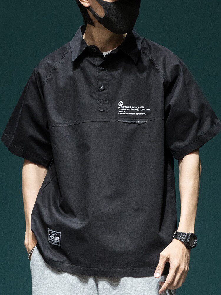 美式工装polo衫男夏季宽松潮牌翻领衬衣半袖t恤休闲百搭短袖衬衫
