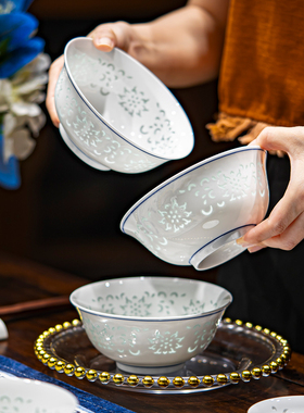 景德镇富玉陶瓷碗家用2025新款高颜值釉下彩餐具高温玲珑瓷吃饭碗