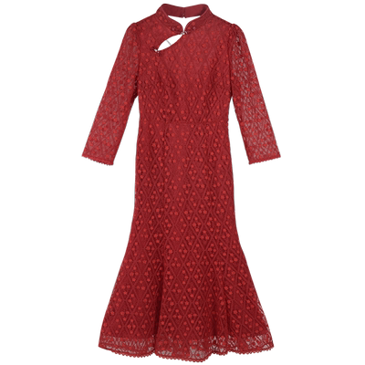 固执春夏新款中式露背蕾丝刺绣七分袖中长连衣裙20931LQ07903