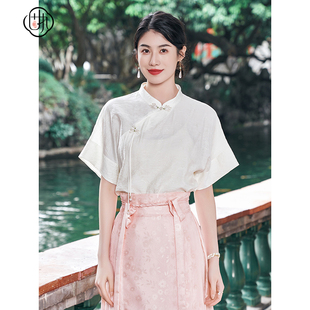 提花小衫 固执夏季 斜襟立领盘扣短袖 中式 80142SY09261 新款