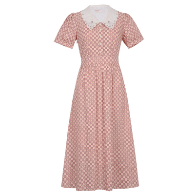 固执夏季新款学院风娃娃领泡泡袖印花短袖连衣裙22232LQ08172