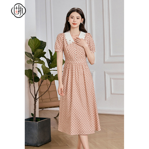 固执夏季新款学院风娃娃领泡泡袖印花短袖连衣裙22232LQ08172