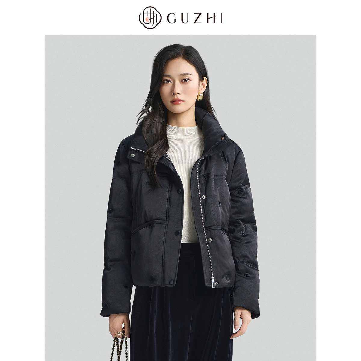 新中式刺绣羽绒服女 立领长袖短款羽绒服