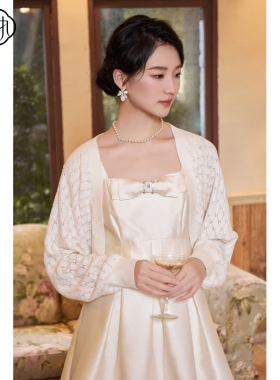 固执秋季新款复古泡泡袖针织开衫长袖外披短外套80133WP08440