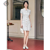 固执夏季 连衣裙32842LQ09170 蕾丝短款 新款 小香风排扣泡泡短袖