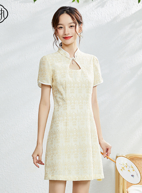 固执夏季新款国风立领镂空蕾丝短袖短款改良旗袍80132QP08130