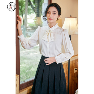 衬衫 学院风蝴蝶结立领荷叶边长袖 10833CS08322 新款 固执秋季