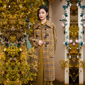 固执冬季 新款 学院风双面毛呢牛角扣格子大衣外套51834MT08692