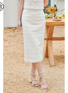 固执夏季新款法式复古蕾丝开衩包臀中长半身裙80132BQ07845