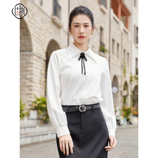 新款 衬衫 新中式 长袖 学院风玫瑰花领结翻领气质泡泡袖 固执秋季