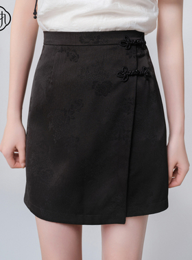 固执春季新款中式盘扣提花高腰显瘦a字短半身裙00041BQ08942