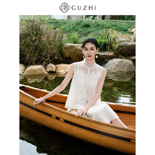 固执2026夏季新款新中式盘扣立领气质温柔蕾丝衫刺绣短款无袖上衣