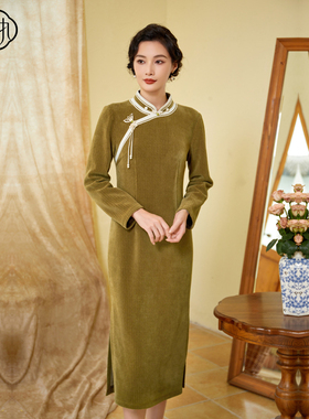 固执冬季新款中式盘扣钉珠立领长袖修身改良旗袍40334QP08660