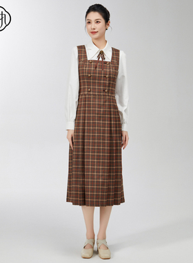 固执春季新款学院风气质格子中长款无袖背心连衣裙24941LQ08809