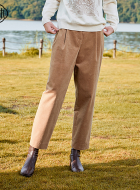 固执秋冬新款学院风灯芯绒高腰收脚休闲九分长裤90134KZ08678