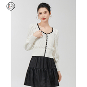 针织衫 固执春季 10841MY08931 长袖 短款 新款 气质方领镂空修身