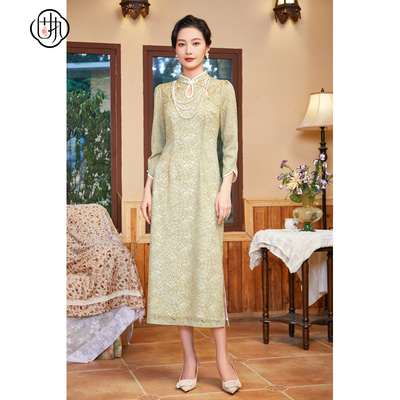 固执秋季新款中式立领蕾丝九分袖修身改良旗袍44233QP08240