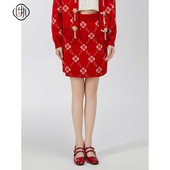 新款 中式 提花修身 固执春季 针织短款 包臀半身裙20041BQ08925