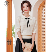 新款 学院风蝴蝶结娃娃领短袖 薄款 固执夏季 针织衫 80131MY07950