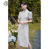 固执秋季 改良旗袍连衣裙98033QP08285 立领提花泡泡袖 新款 中式