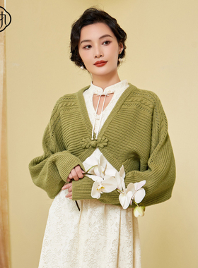 固执秋季新款复古长袖收腰显瘦毛衣开衫短款外套40333MY08628