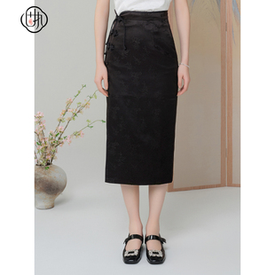 提花钉珠开衩中长款 中式 半身裙00041BQ08873 新款 固执春季