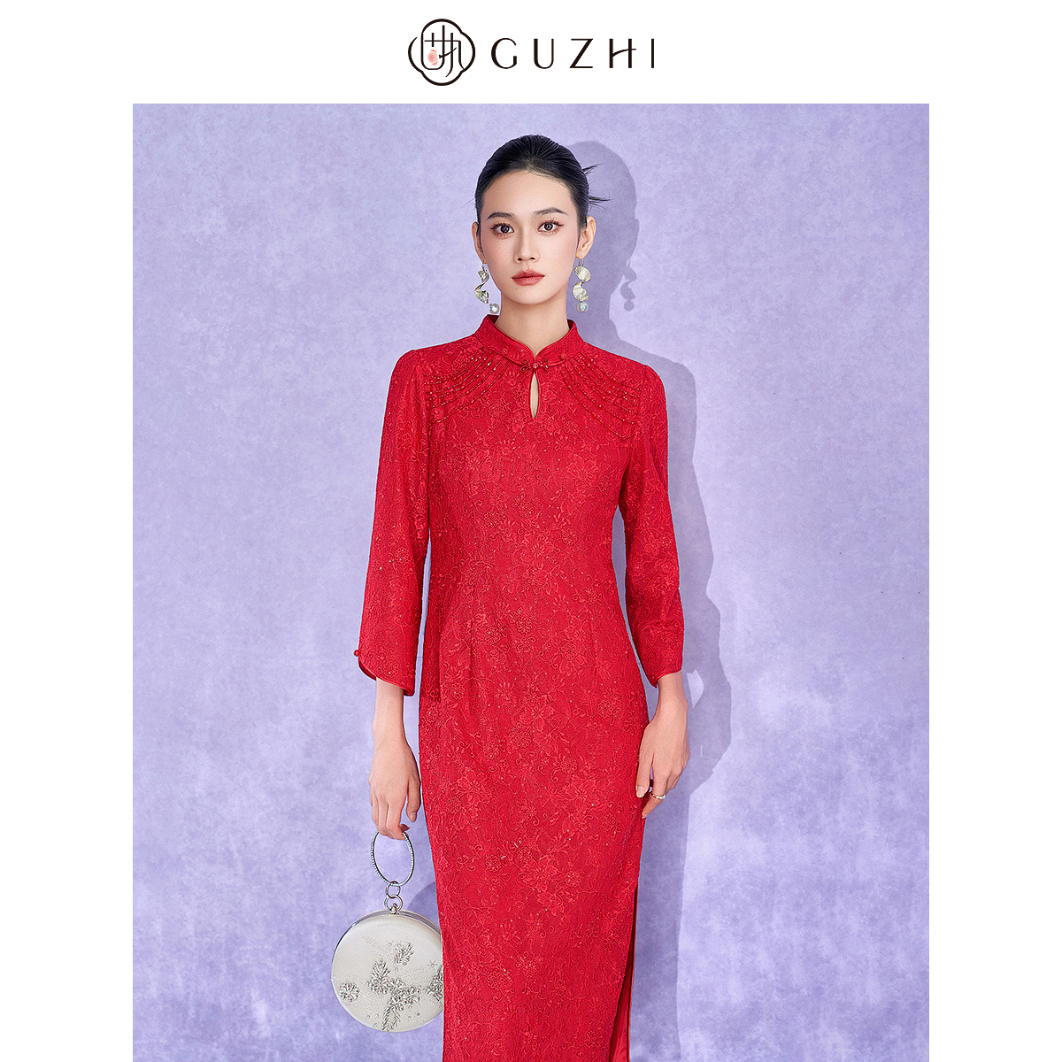 固执新中式立领盘扣蕾丝改良旗袍