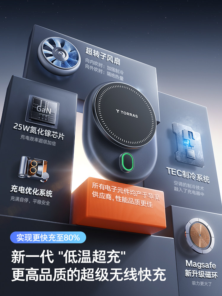 车载手机支架无线充电器2026新款磁吸汽车导航专用制冷出风口吸盘