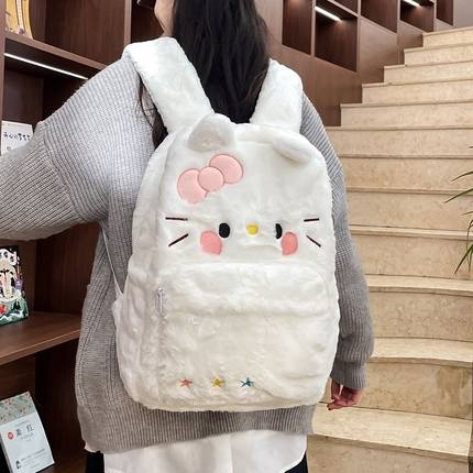 大学生可爱KT猫双肩包毛绒包女孩凯蒂猫书包2025新款小众百搭背包