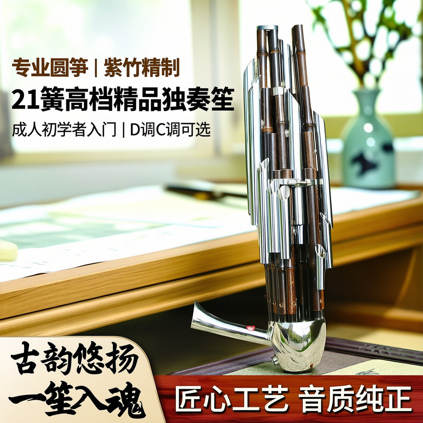 笙乐器专业圆笙21簧高档精品独奏紫竹笙成人初学者入门D调C调