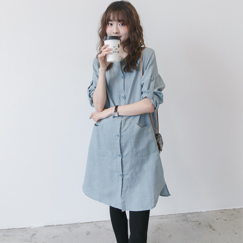 PREGNANT WOMEN AUTUMN SHIRT DRESS MID LENGTH FASHION TRENDY MOM LOOSE PLUS SIZE COTTON LINEN LONG SLEEVE PREGNANT WOMEN SPRING AND AUTUMN DRESS