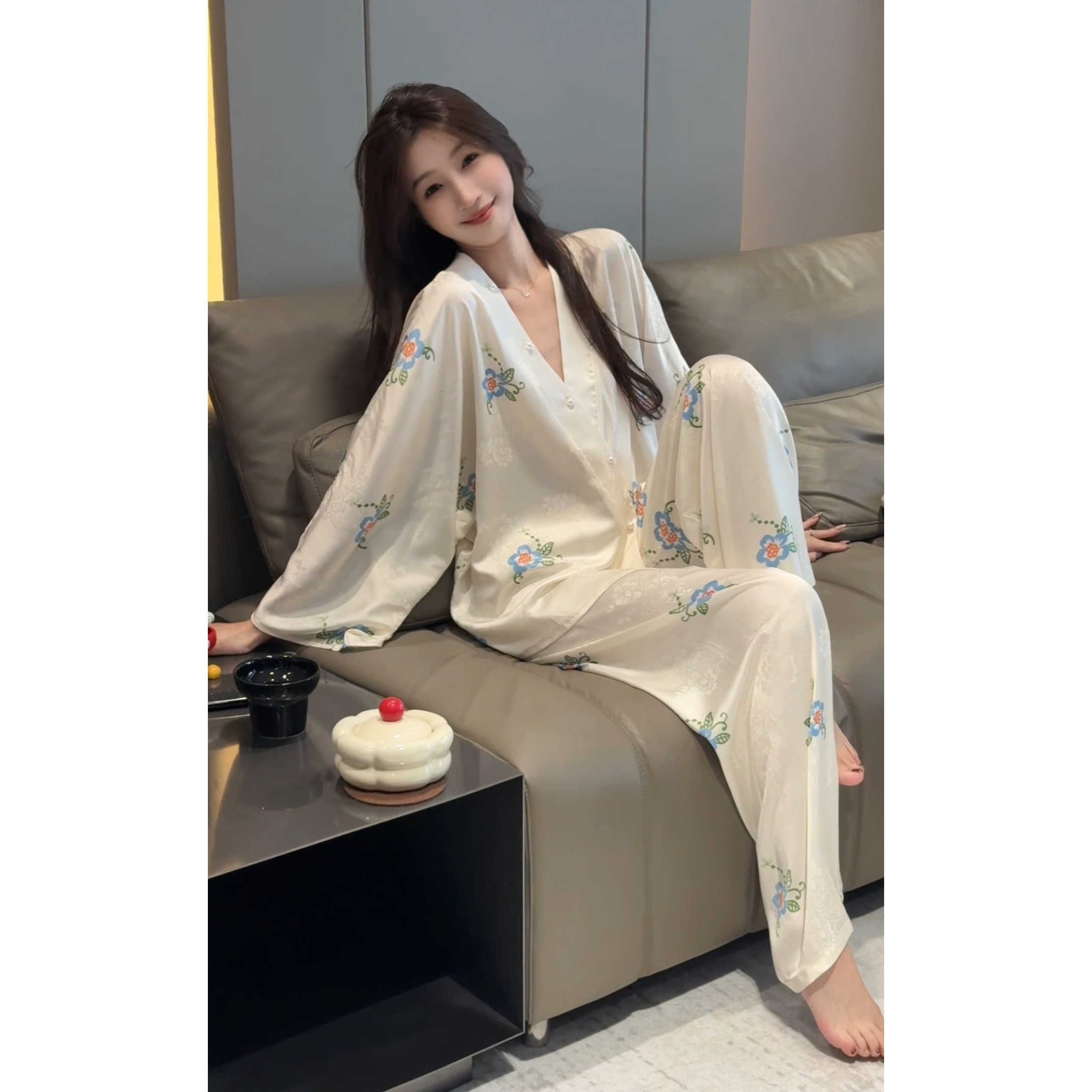新中式冰丝凉感可外穿睡衣女