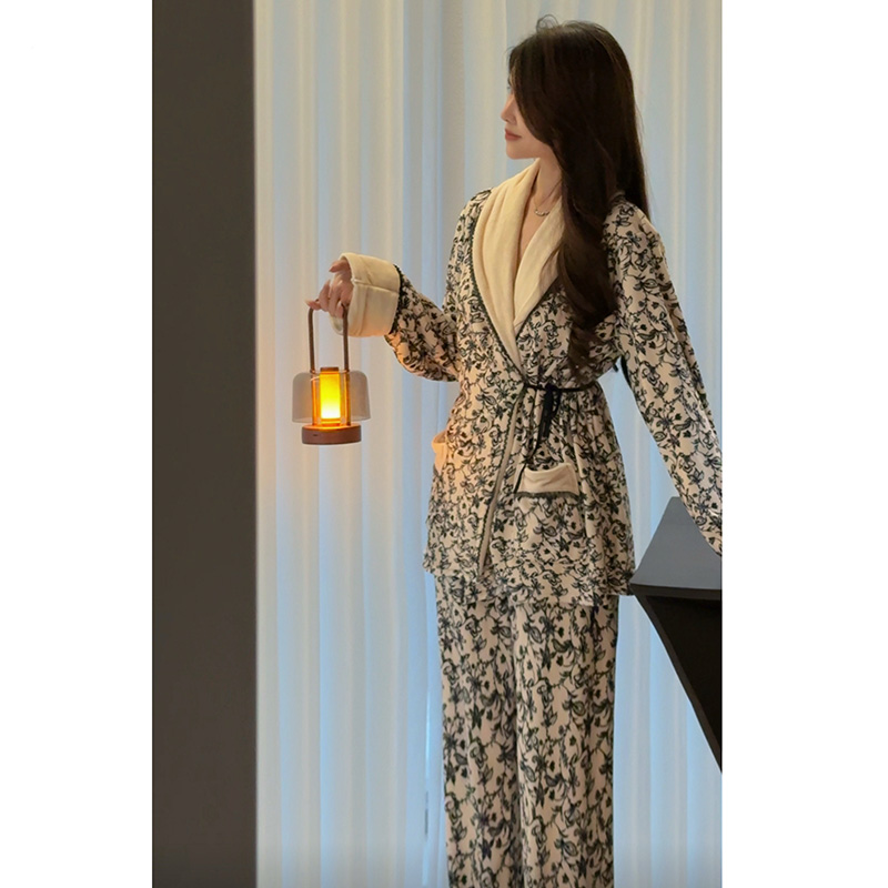 秋冬海岛绒保暖睡袍长裤