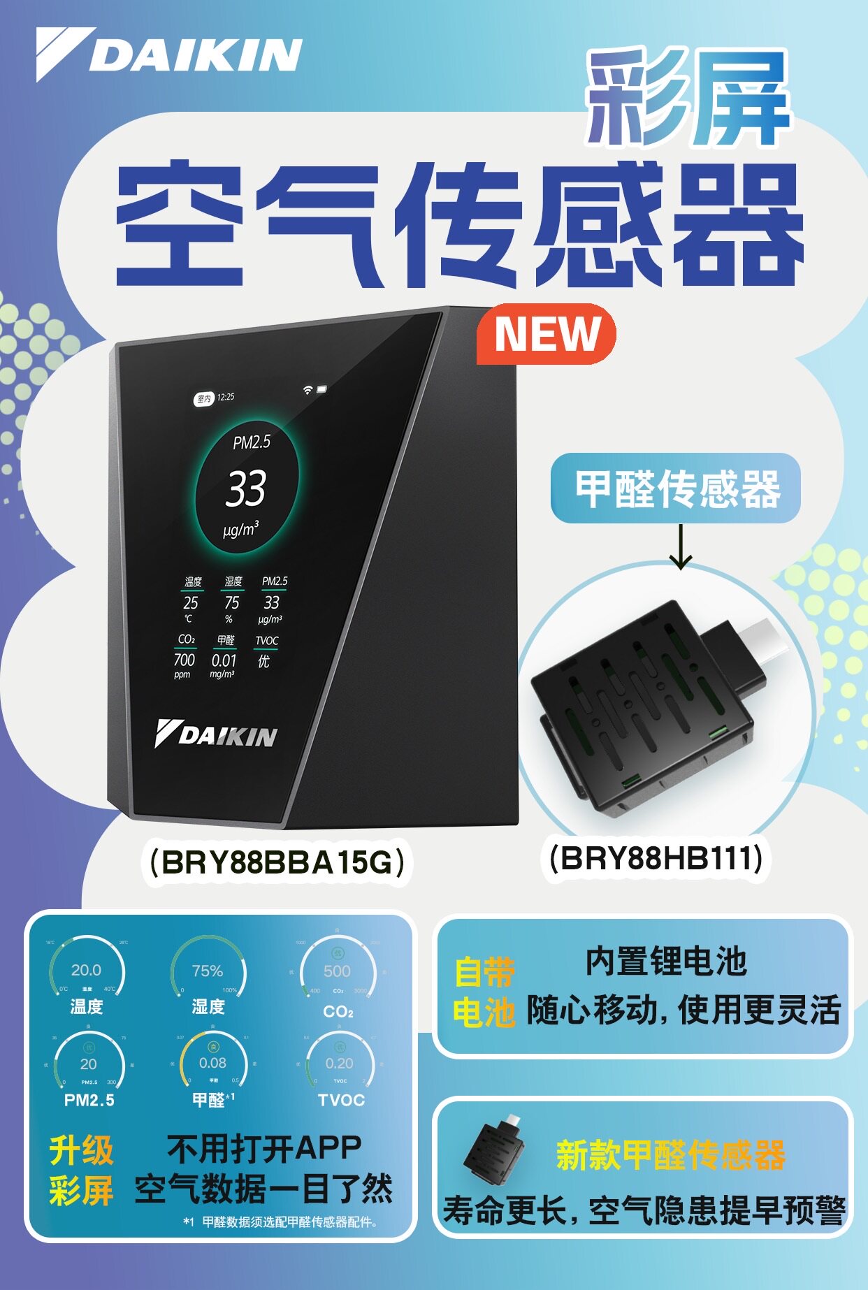 大金新款全新原装未拆封三代彩屏空气传感器BRY88BBA15G