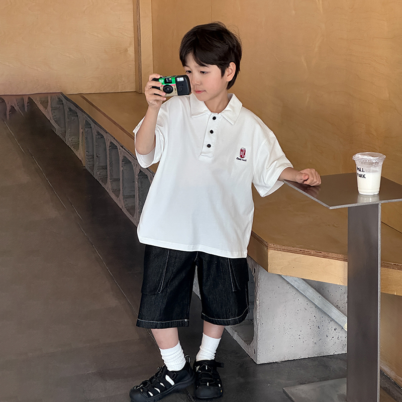 男童短袖T恤2025夏季新款童装白色全棉半袖POLO衫儿童夏装上衣潮t