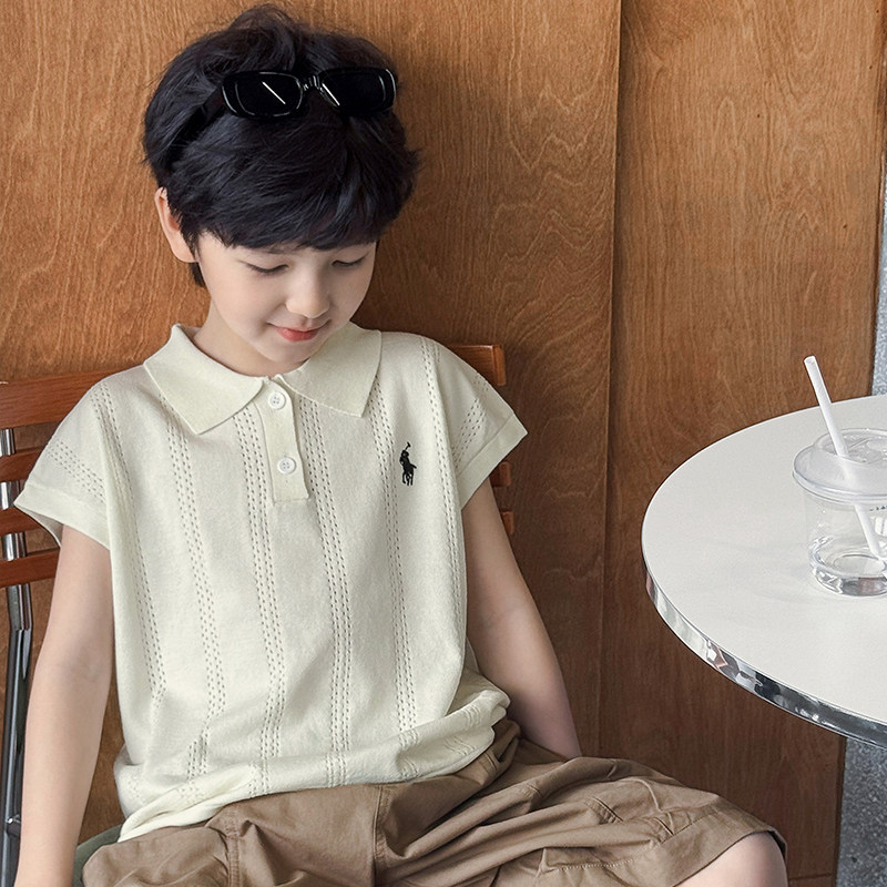 男童短袖T恤2026夏季新款儿童刺绣POLO领轻薄针织背心男宝夏装潮