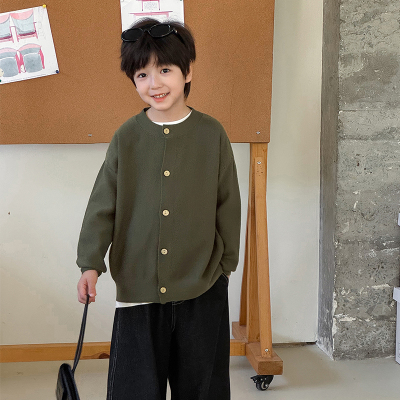 男童毛衣2025秋季新款童装针织开衫外套圆领纯色百搭男宝秋装洋气