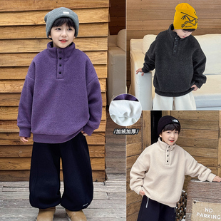 男童外套2025冬季新款儿童加绒加厚尼感半高领套头上衣男宝冬装潮